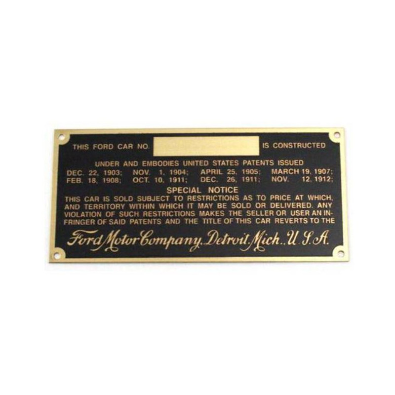 T-18650-D Nameplate patent plate for chassis number Ford Model T 1912-1927 T-18650-D Nameplate patent plate for chassis number Ford Model T 1912-1927